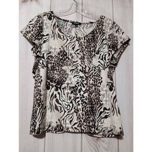Elementz Shirt Ladies Large‎ Black Brown Animal Print Short Sleeve